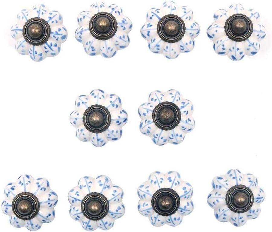 Allecto Plus Set van 10 lichtblauwe keramische deurknoppen Vintage Shabby Chic kast lade Pull handgrepen Huisdecoratie Knoppen voor meubels
