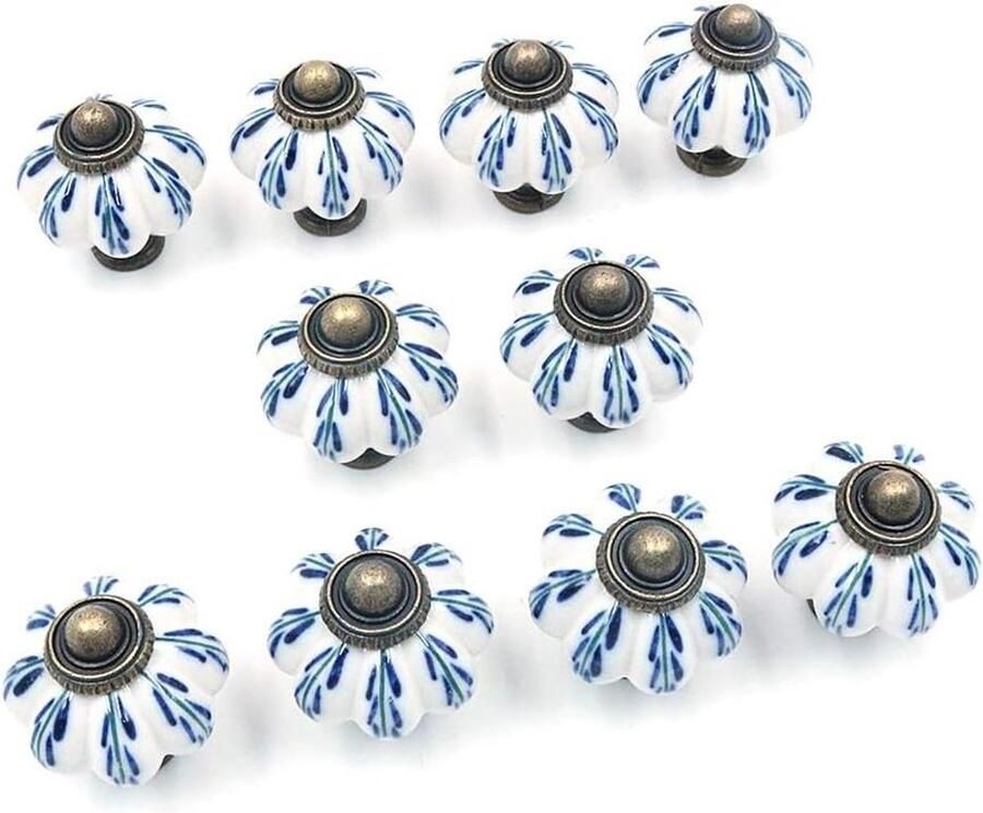Allecto plus Set van 10 lichtblauwe keramische metalen deurknoppen voor kasten en laden Vintage shabby chique stijl Inclusief 10 schroeven Afmetingen 3 8 x 3 x 0 03 cm