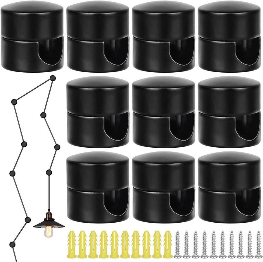 Allecto plus Set van 10 metalen plafond- en wandhaken voor textielkabels Plafondbevestiging voor lampen Inclusief schroeven Voor aapenschommel DIY lampenophanging