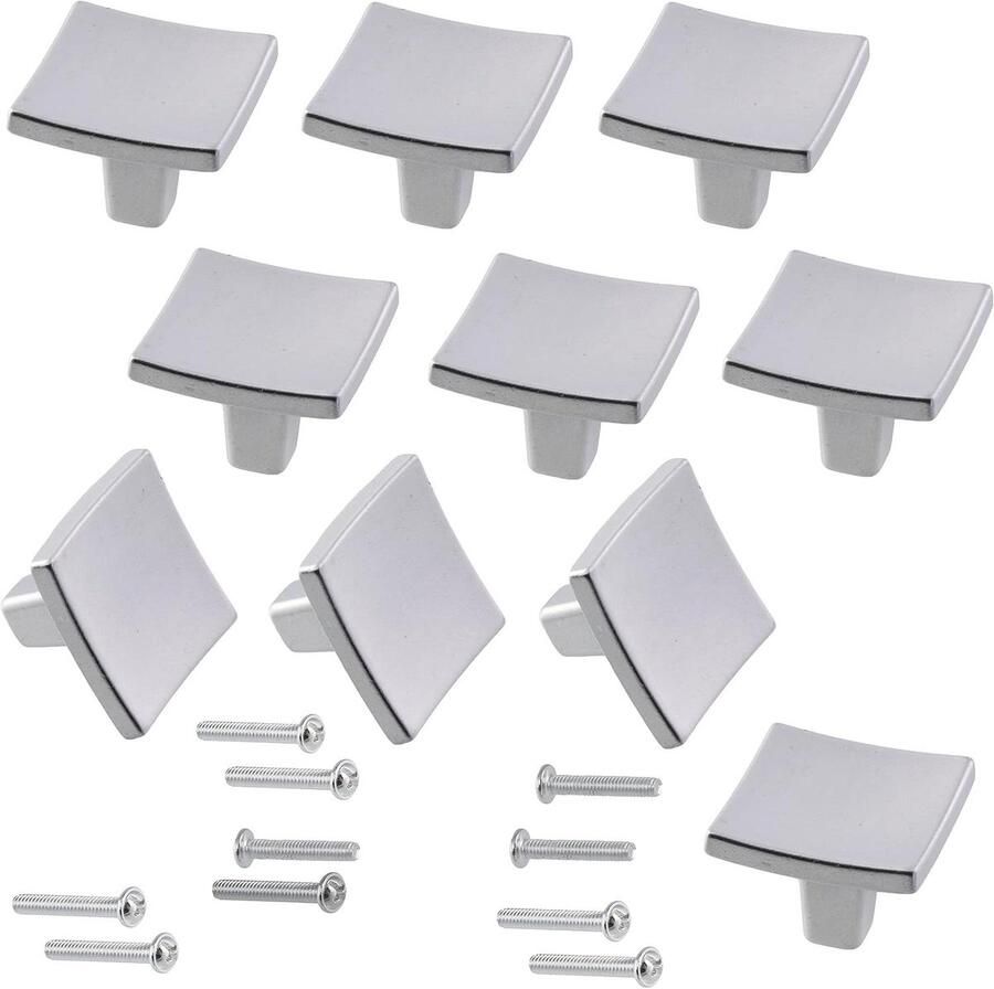 Allecto plus Set van 10 meubelgrepen vierkant voor meubeldeur hoogte 27 20 mm kast wandkast lade inrichting decoratie keuken woonkamer metaal zilver mat gemakkelijke montage