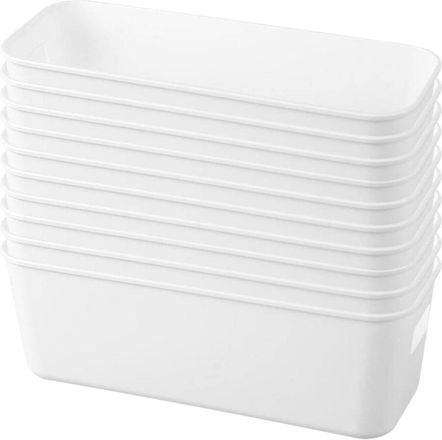 Allecto Plus Pack van 10 Plastic Opbergdozen met Handvatten Opbergmand voor Keukenkast Multi-functionele Opbergdozen voor Kantoor en Badkamer Cosmetica Kinderkamer Kledingkast (10 Stuks)