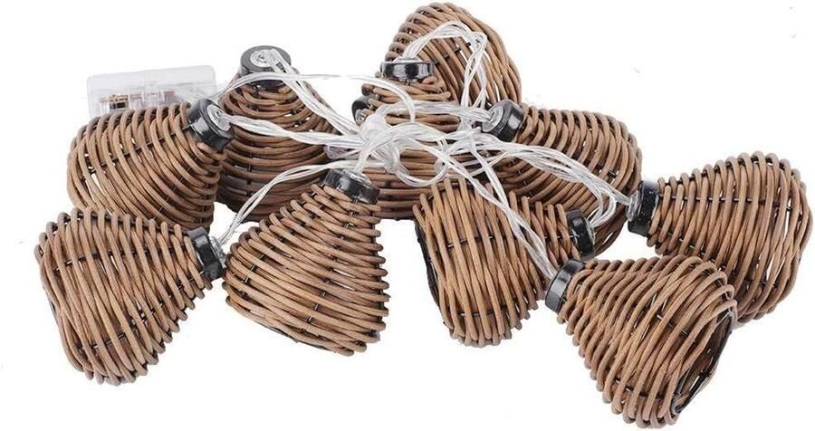 Allecto Plus Set van 10 rotan lampen met lichtslingers voor kerstverlichting en bruiloft woondecoratie