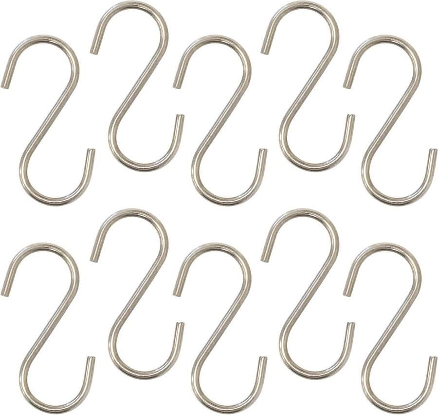 Allecto plus Set van 10 S-vormige kleerhangerhaken van metaal vernikkeld kast keuken huis lade organizer zilver 38mm hangende broeken en jeans