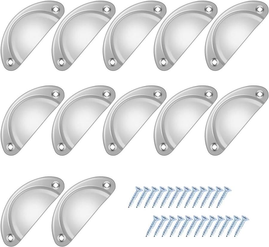 Set van 12 antieke schelpgrepen vintage bronzen kastgrepen meubelgreep halve cirkel met schroeven voor keuken kast laden apothekerskast chroomwit decoratieve grepen
