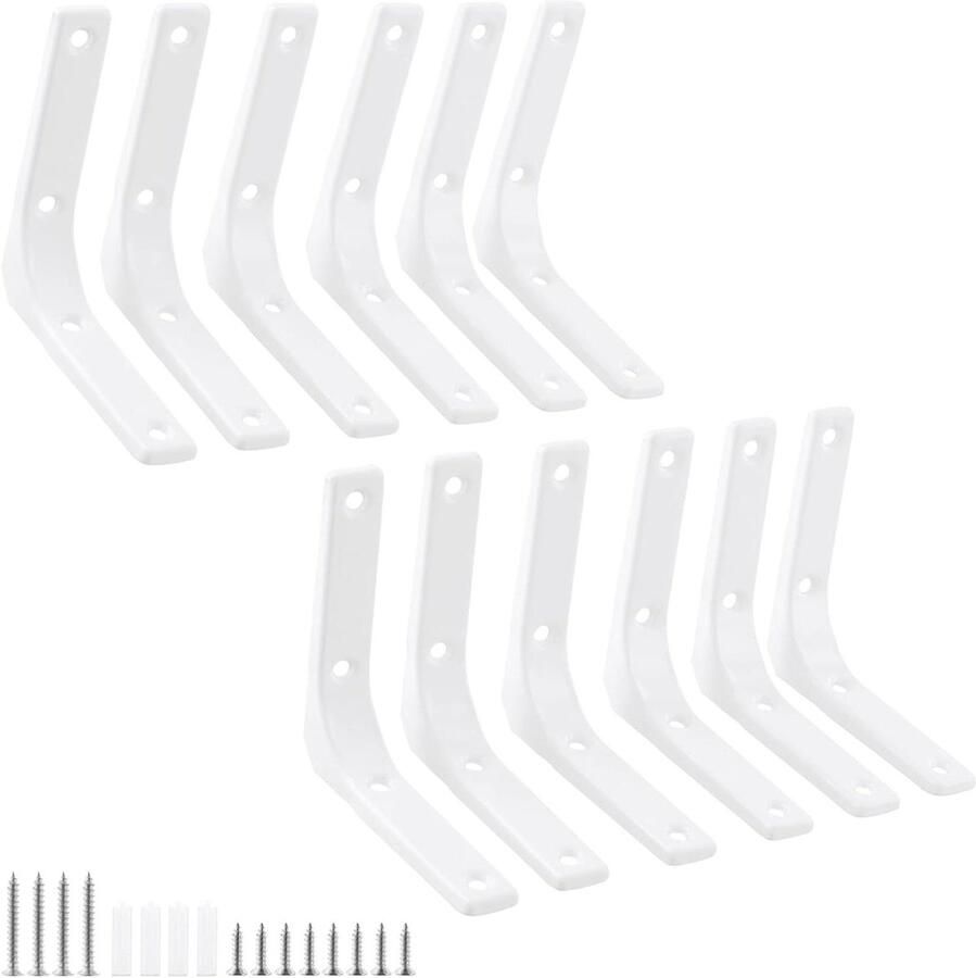 Allecto plus Set van 12 witte plankbeugels 4 inch incl. schroeven L-vormige planksteunen voor tafels boekenplanken en houten planken