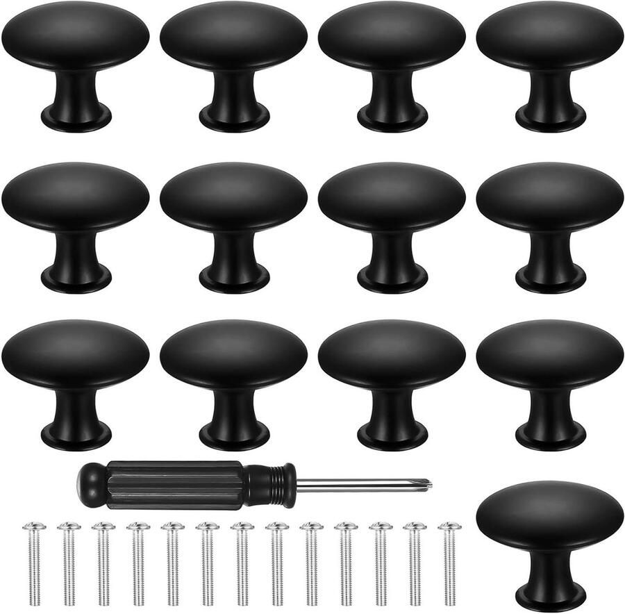 Allecto plus Set van 13 zwarte meubelknoppen 30 mm ronde deurknoppen in vintage stijl voor kasten lades en meubels