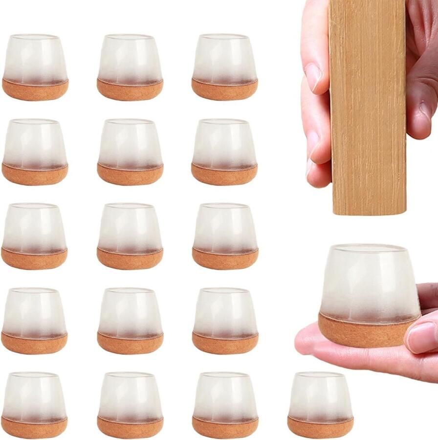 Allecto Plus Set van 16 rubberen stoelbekleding been vloerbeschermers Stoelpootvloerbeschermers met verdikt vilt Transparante meubelpootdoppen Vloer- en meubelbescherming