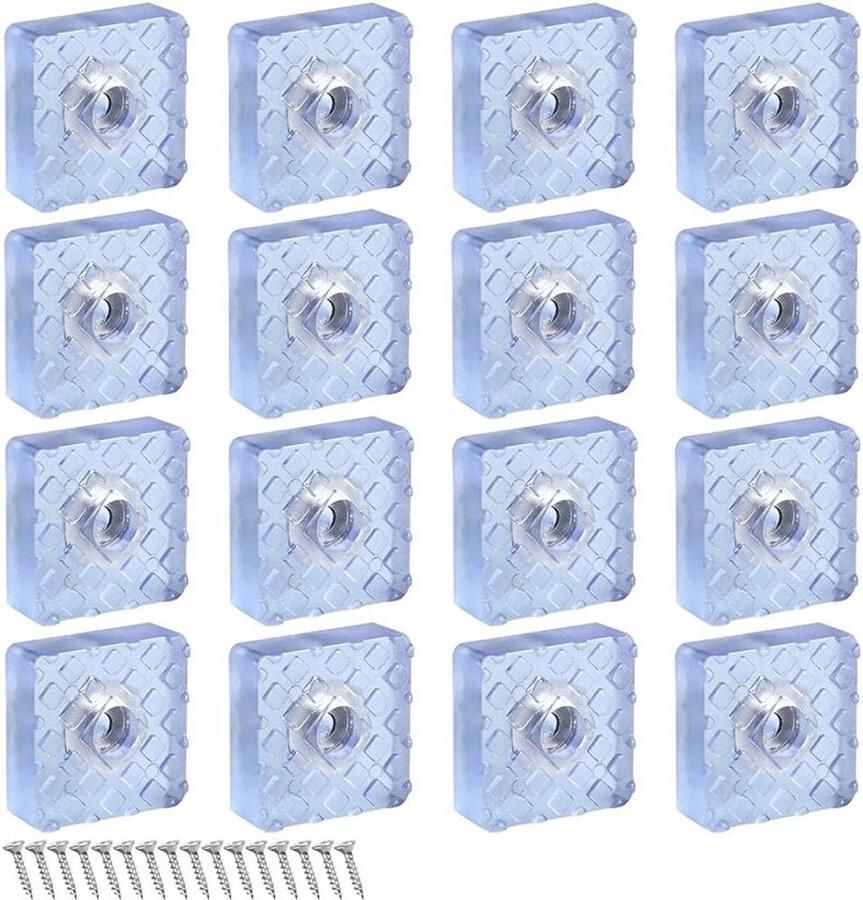 Allecto plus Set van 16 transparante siliconen voetbeschermingspads voor meubels Anti-slip rubberen stoelpoten Inclusief schroeven Afmetingen 30 x 30 x 10 mm