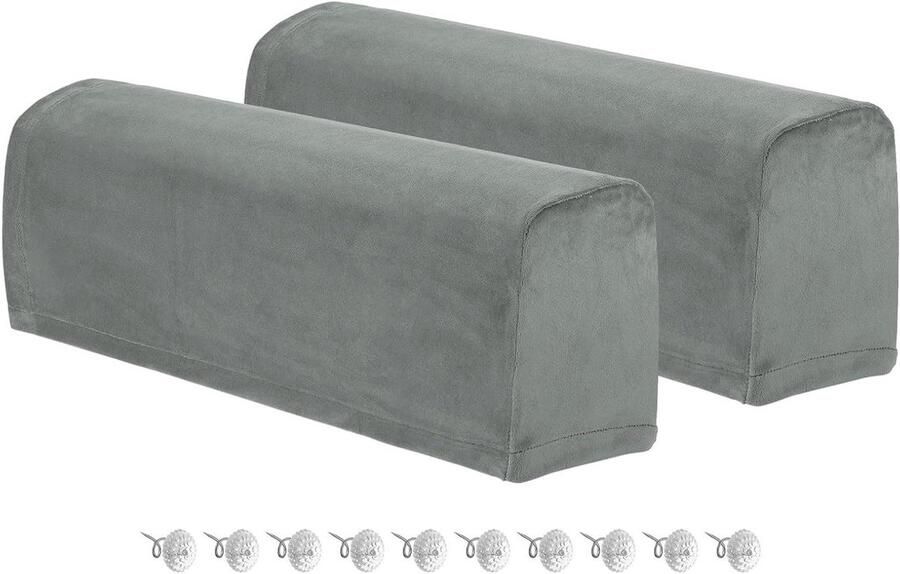 Allecto plus Set van 2 armleuninghoezen met antislip Grijs Voor bank en ligstoel