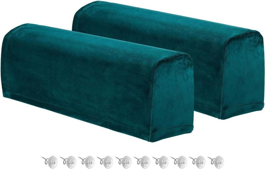 Allecto plus Stretch armleuninghoezen 2 stuks Polyester Antislip Stoelarmbeschermers Donkergroen Bankhoes Ligstoel Draaistiften