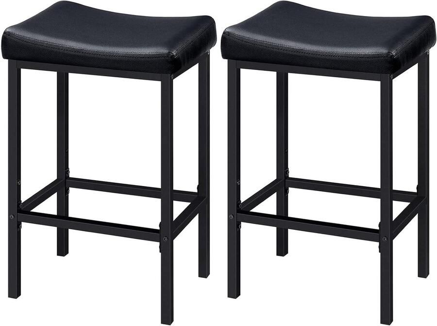 Allecto Plus Set van 2 barkrukken met PU lederen zitting Keukenzadelkrukken 61 cm hoogte Dikke bekleding Zwart Geschikt voor aanrecht eetkamer en café