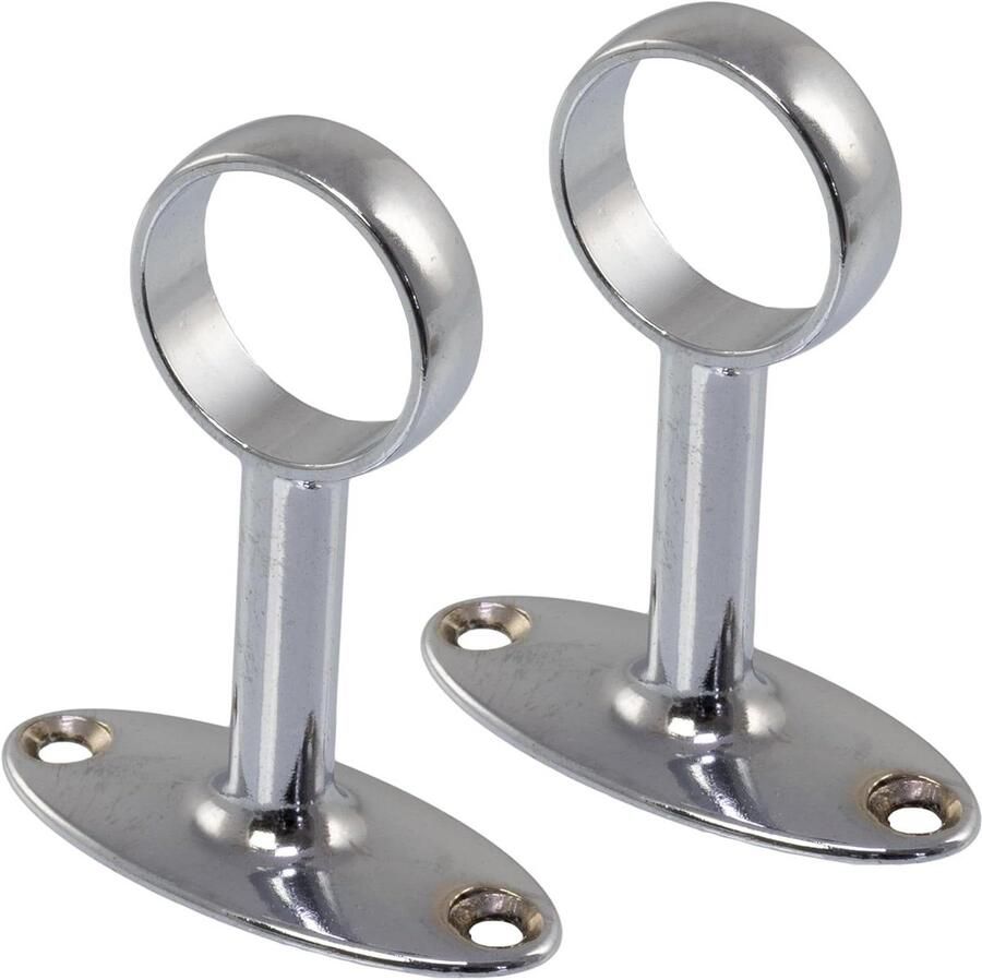 Allecto plus Set van 2 steunen voor ronde garderobestang metaal verchroomde afwerking kledingopstelling opbergkast montage Ø25 mm