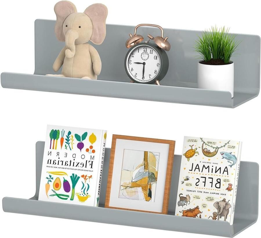 Allecto plus Set van 2 drijvende wandplanken voor decoratie Grijs Voor woonkamer slaapkamer en keuken