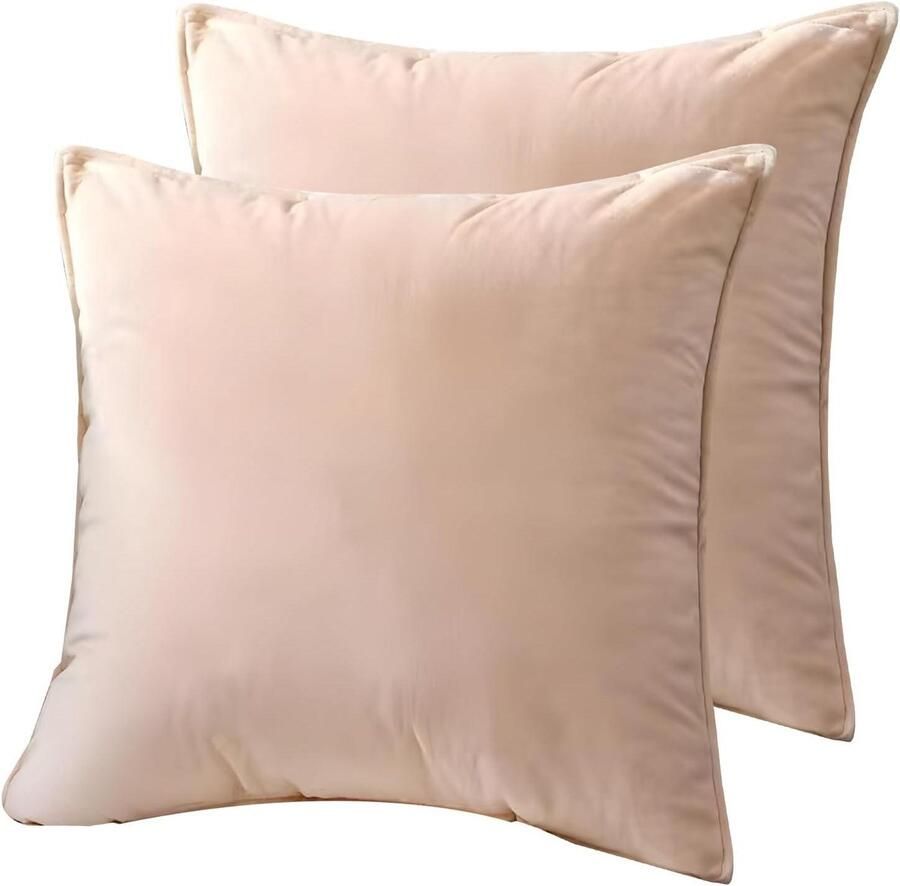 Allecto plus Set van 2 fluwelen kussenhoezen vierkant 50x50 cm Crèmekleurig Woonkamer Slaapkamer Bank Verborgen ritssluiting Wasbaar