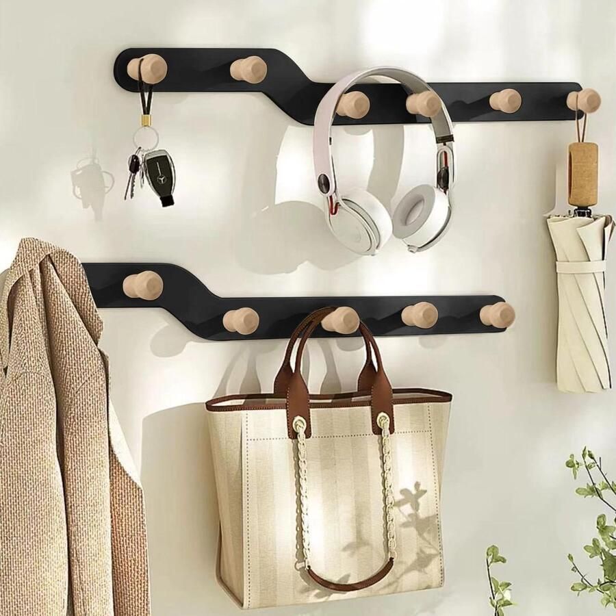 Allecto Premium 2-pack Kledingstang Garderobehaken Zelfklevende Deurhaken voor Slaapkamer Zwart Ruimtebesparende Haakjes om op te hangen