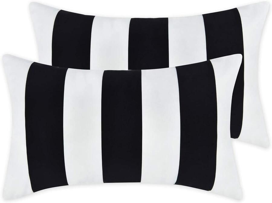 Allecto Plus Set van 2 gestreepte kussenslopen met ritssluiting voor bank en slaapkamer Zwart-wit Decoratieve kussenovertrekken 30 x 50 cm