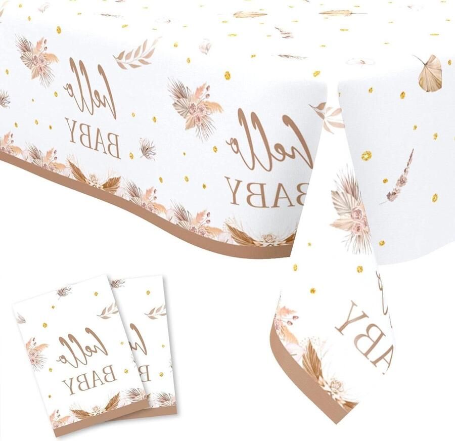 Allecto Plus Set van 2 gouden Boheemse tafelkleden voor babyshower en feestjes Tafeldecoratie voor kinderverjaardagen Waterdichte kunststof tafelkleden 180 x 108 cm