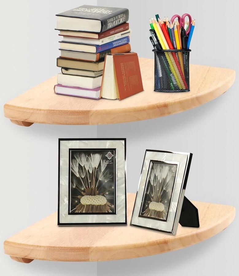 Allecto Plus Set van 2 Hoekplanken 25 cm Breed Hangend Wandplanken van Hout Bruin Zwevende Planken Decoratief Wandrek Waterdicht Bloemenrek Voor Keuken Slaapkamer Woonkamer Zware Belasting