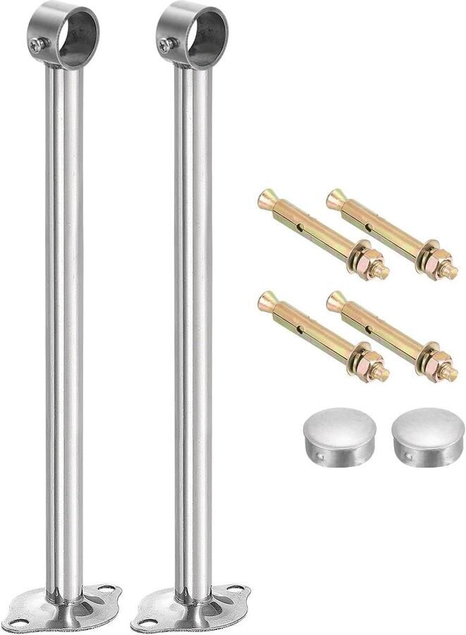 Allecto plus Set van 2 houders voor gordijnroedes Ø 25 mm 300 mm lang Roestvrij staal Voor muur kast Zilverkleurig