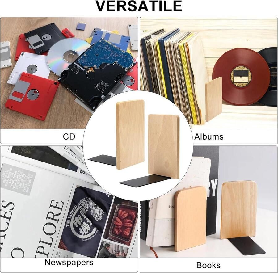 Allecto Plus Set van 2 houten boekensteunen met boekenlegger geschikt voor zware items in huis kantoor of bibliotheek