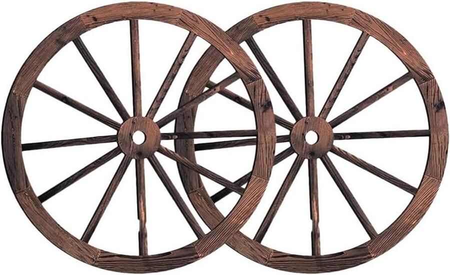 Allecto plus Set van 2 houten trolleys met wielen voor hangende wanddecoraties in vintage westernstijl voor tuin huis bar en garage