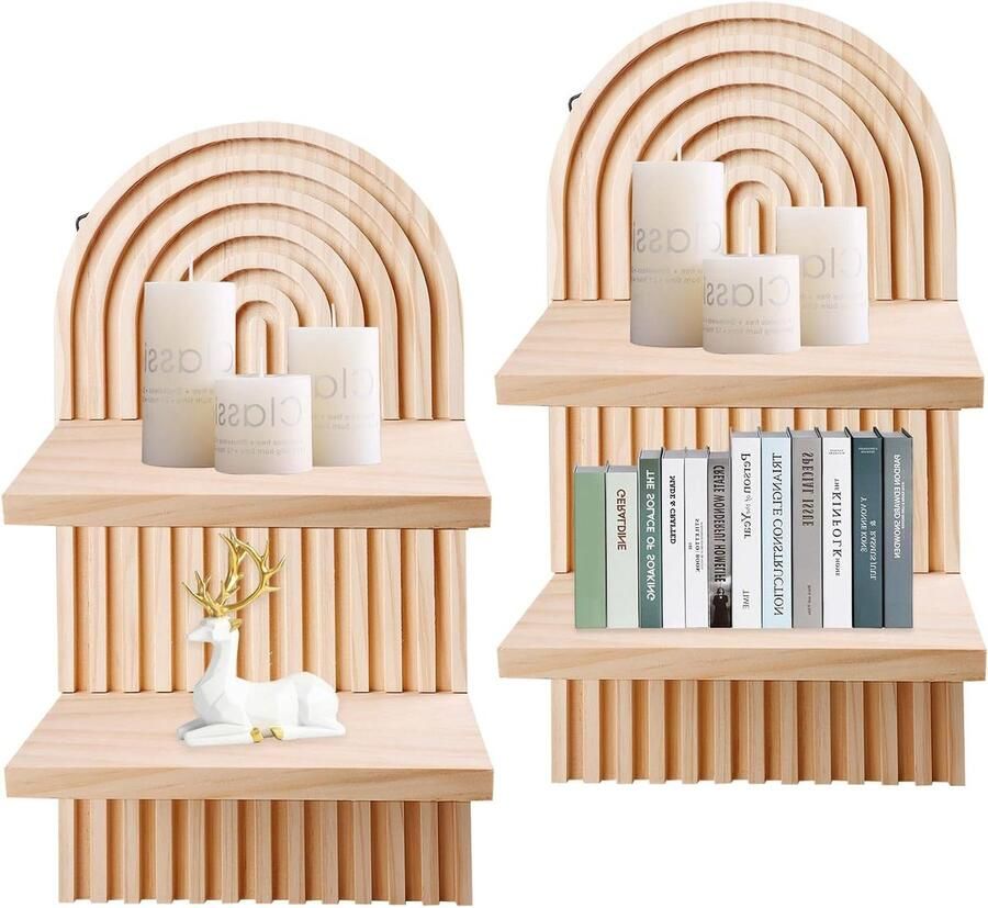 Aanpassing titel: Set van 2 houten wandplanken zonder boren Dubbellaags boho-wanddecoratie voor woonkamer Kleine planken voor wandrek Fotorek tafeldecoratie Dressdecoratie