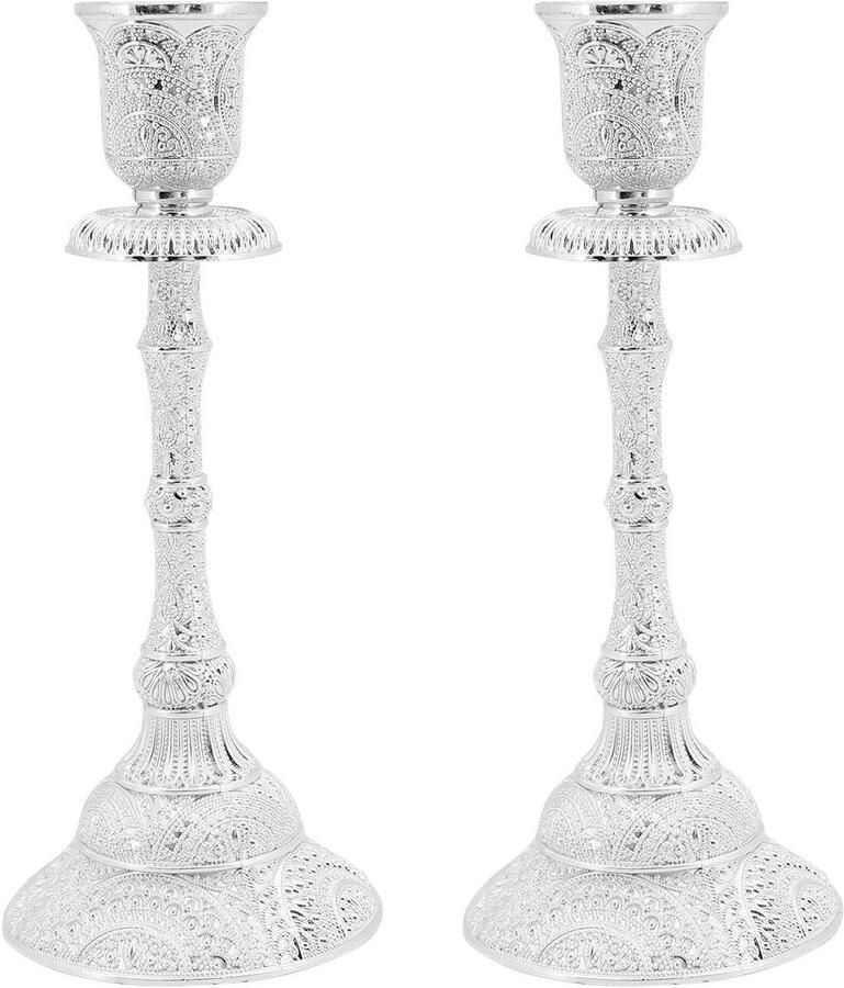 Allecto Plus Set van 2 Kandelaar Houders Zilver Verguld voor Woonkamer Decoratie Tafel Ornamenten Centrepieces