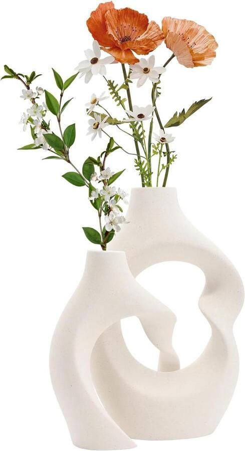 Allecto Plus Set van 2 Keramische Vazen Scandinavische Stijl Decoratief voor Bruiloft Eettafel Slaapkamer