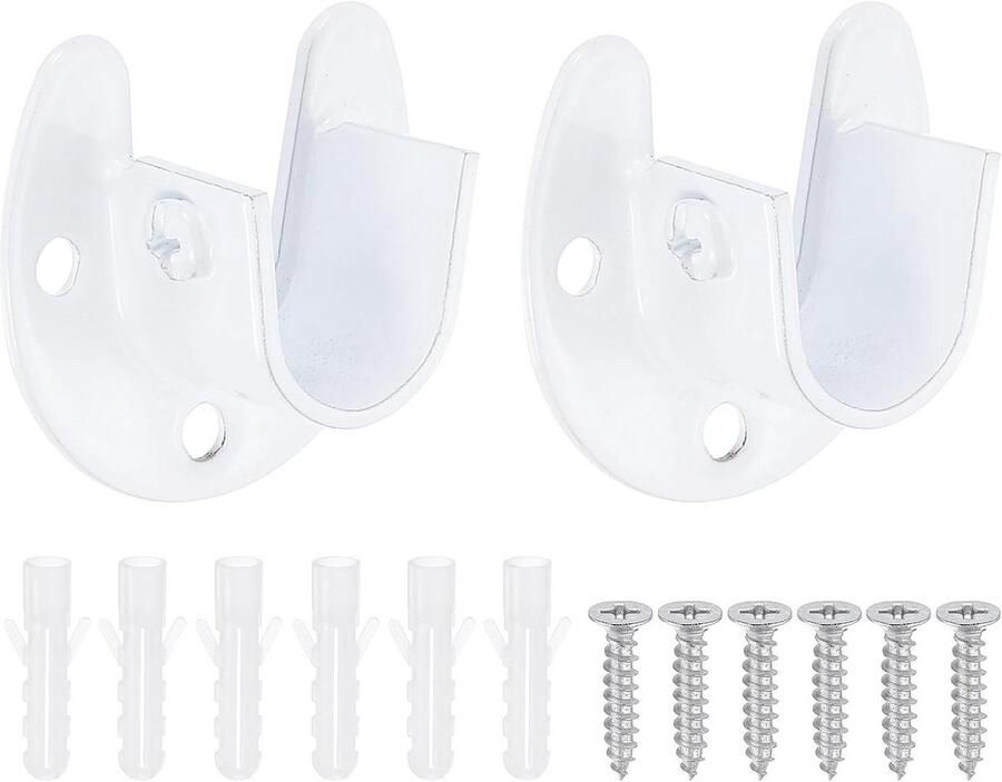 Allecto plus Set van 2 kledingstang eindsteunen roestvrijstalen flens stanghouder voor badkamer en kledingkast wit