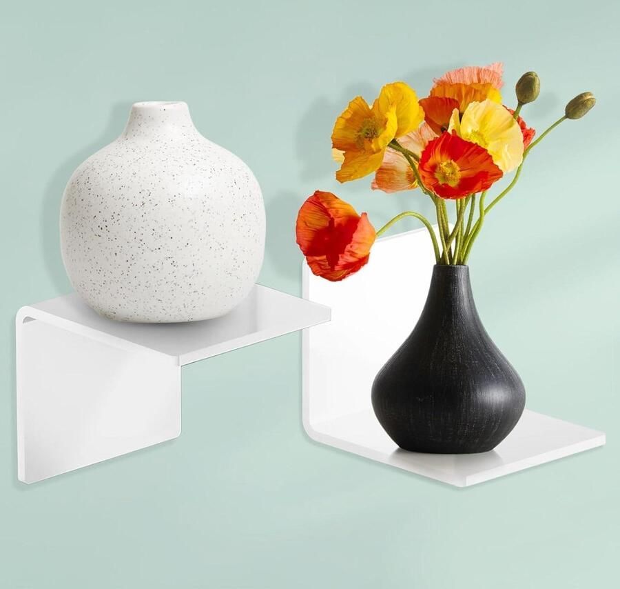 Nieuwe titel: Set van 2 Mini Zwevende Wandrekken 10 cm Breed Zonder Boren Acryl Wit Verdikt Plakken