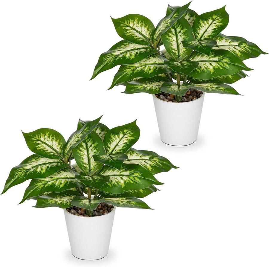Allecto Plus Set van 2 kunstplanten in pot Tafeldecoratie 25 cm Kunstplanten voor interieur Decoratieve planten Plantenset voor tafel- en wanddecoratie