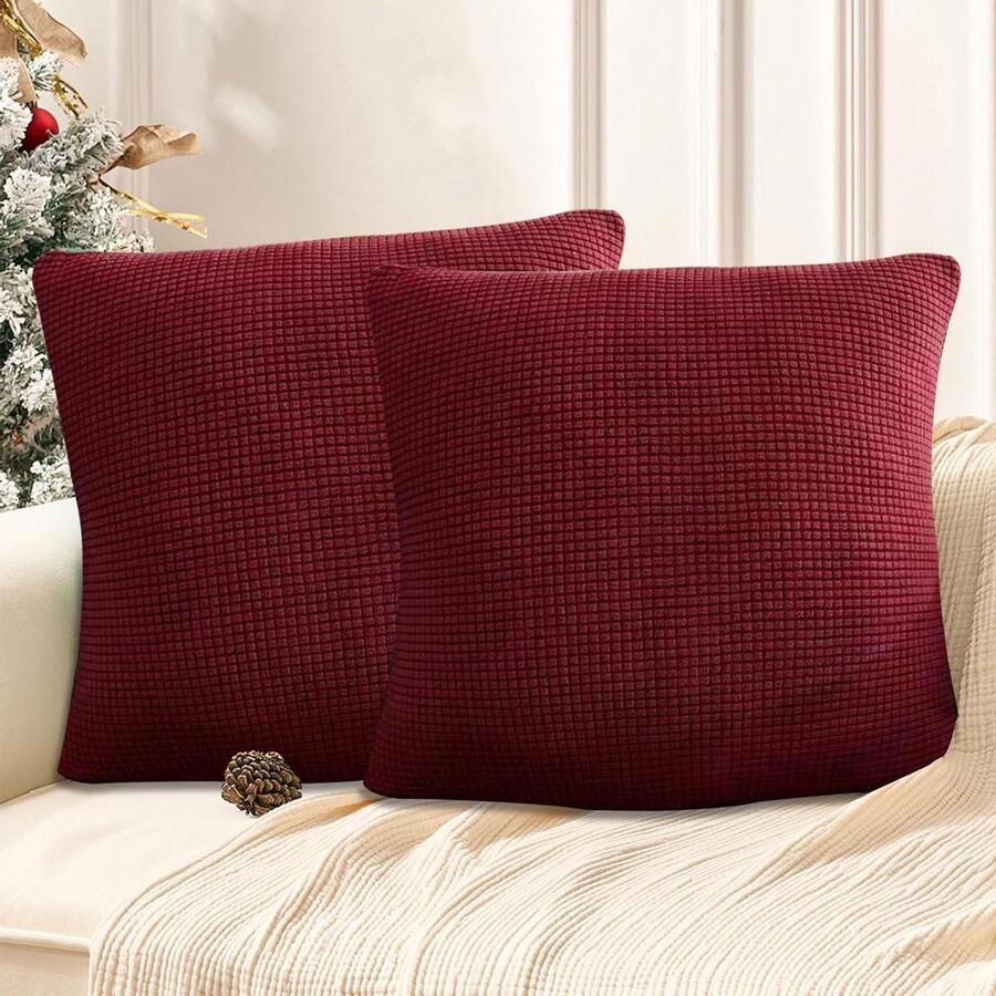 Allecto plus Set van 2 kussenslopen 40 x 40 cm Vierkante decoratie voor bank Kerstkussenslopen Rood Kerstmis sfeer