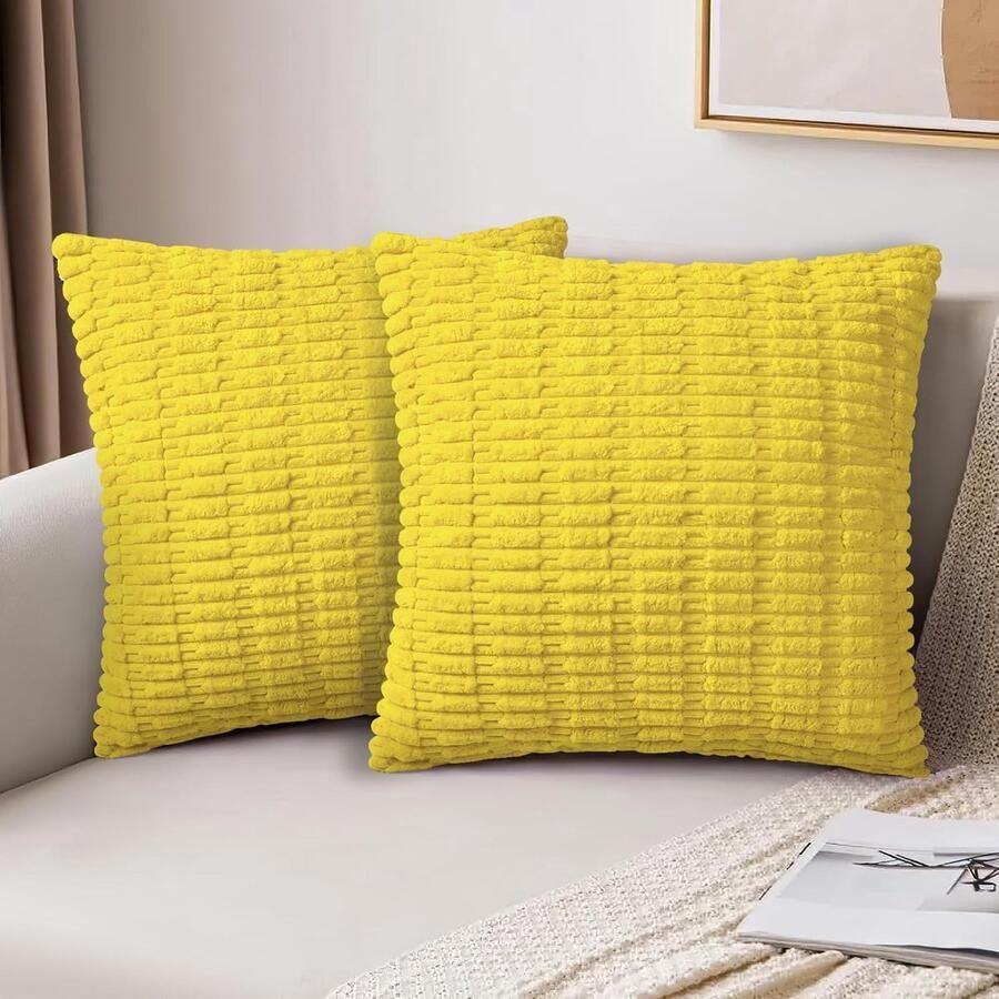 Allecto plus Set van 2 kussenslopen corduroy kussenhoezen 40 x 40 cm Kerstdecoratie Moderne boho-decoratieve kussenhoezen Geel Sierkussenhoezen voor bank stoel en slaapkamer