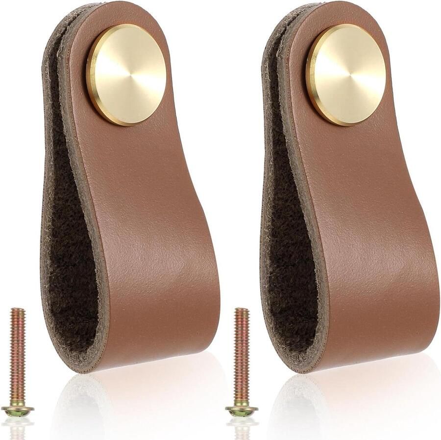 Allecto Plus Set van 2 lederen ladetrekknoppen voor meubels Handgemaakte dressoirknoppen van zachte koeienhuid PU-garderobedeur trekt Keukenkast handgrepen