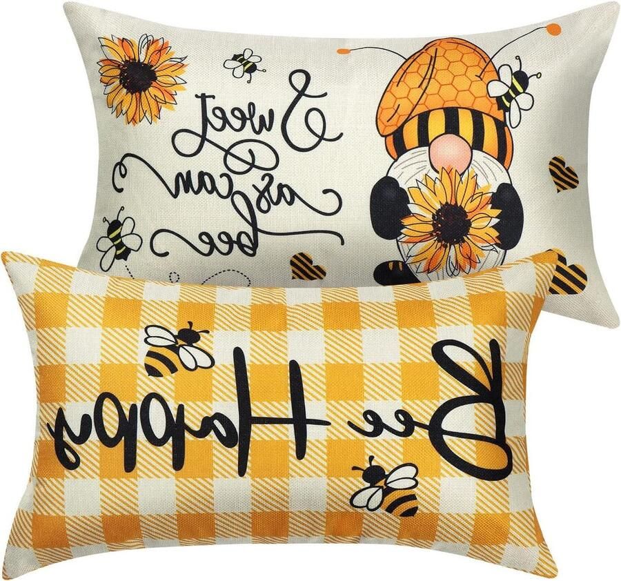 Allecto Plus Set van 2 linnen kussenslopen 30 x 50 cm voor lente en zomer Decoratieve sierkussens voor boerderij decoraties Katoenen lendenkussen Ideaal voor bank en bed