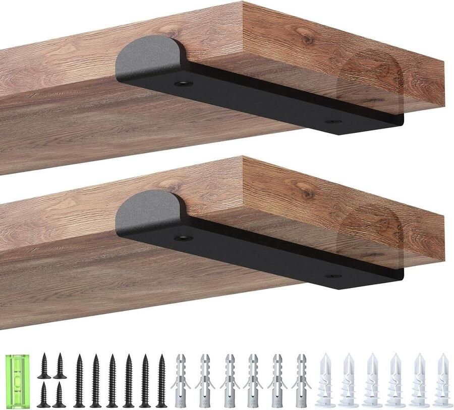 Allecto plus Set van 2 metalen steigerplankbeugels van 20 cm wandgemonteerde hoekrekken voor industrieel interieur