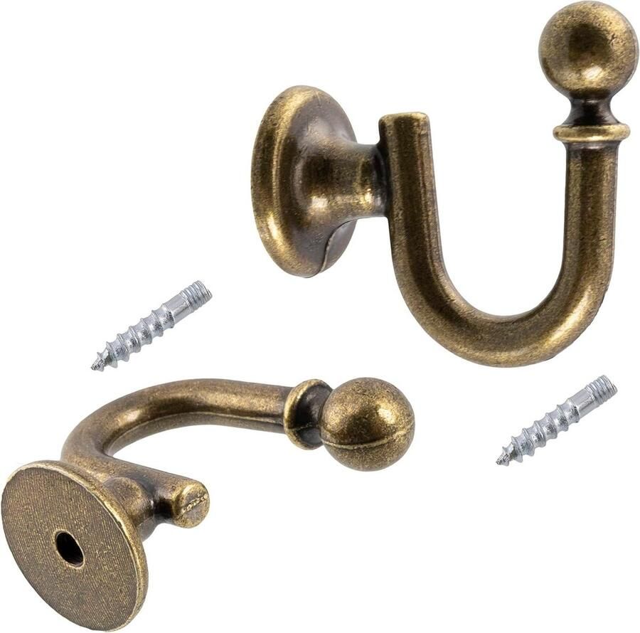 Allecto Plus Set van 2 metalen wandhaken 33 mm oud goud kapstok hanger voor badkamer toilet haak voor handdoeken en badjassen