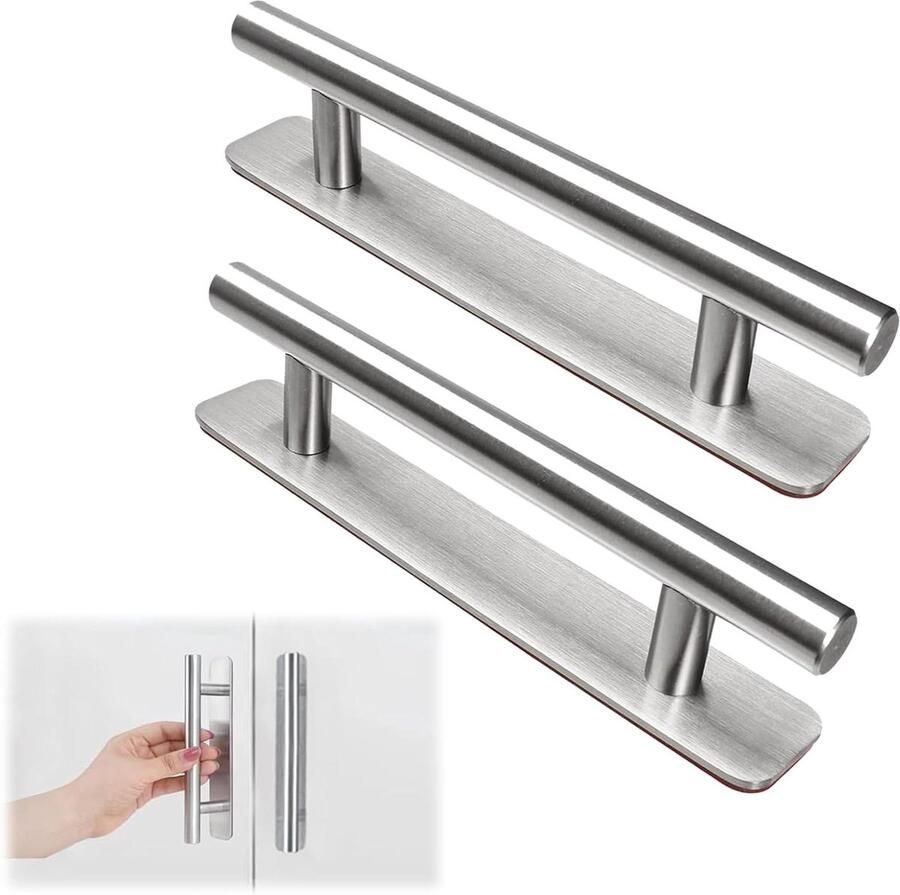 Allecto Plus Set van 2 meubelgrepen voor keukenkasten en schuifdeuren Zelfklevende zilveren handgrepen 150 mm Ideaal voor kledingkasten en balkondeuren Inclusief koelkastgreep