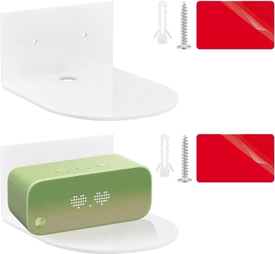 Allecto plus Set van 2 Mini Witte Acryl Drijvende Planken Wandplanken met Stickers en Schroef Display Ledges voor Opslag en Decoratie