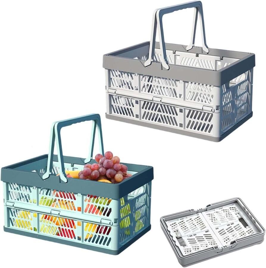 Allecto Plus Set van 2 Opvouwbare Opbergdozen Kleine Campingdoos van Kunststof met Handvat Geschikt voor Thuisopslag Snacks Kamperen en Badkamer