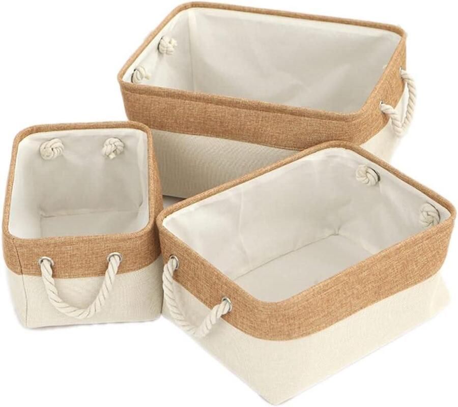 Allecto Plus Set van 2 Opvouwbare Stoffen Opbergdozen Handige Organizers voor Planken en Kasten 36 x 26 x 16 cm Beige Kleur