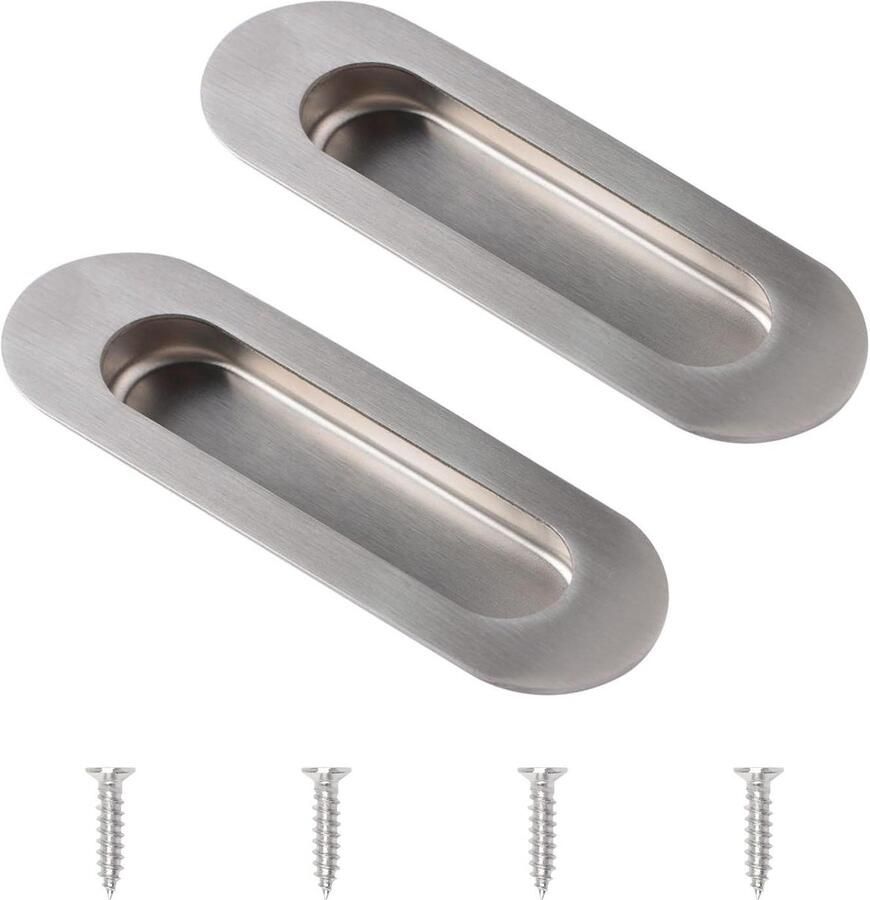 Allecto plus Set van 2 ovale roestvrijstalen schuifdeurgrepen met zijgat lade kast geborsteld zilver Duurzaam en stijlvol meubelbeslag