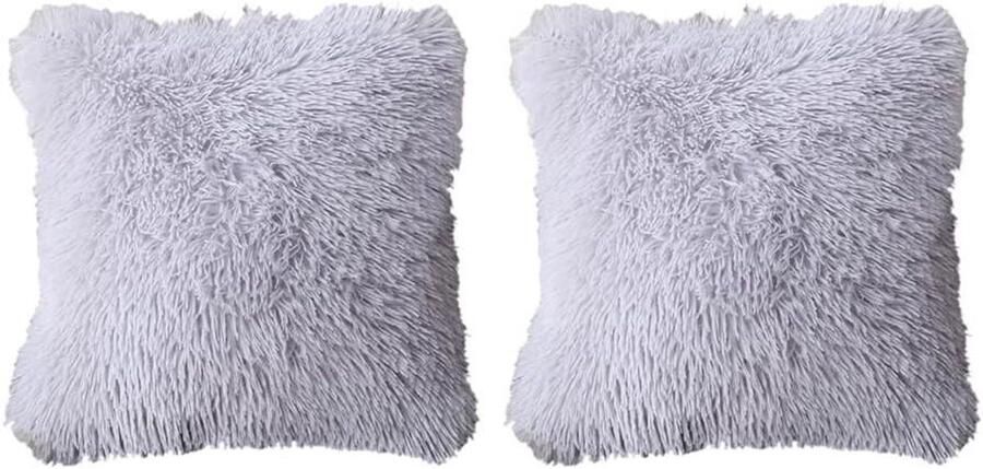 Allecto Plus Set van 2 grijze kunstbont pluche kussenslopen voor bank en slaapkamer Decoratieve fluffy sierkussenhoezen voor woonkamer en auto Thuisinrichting met stijlvolle kussenhoezen