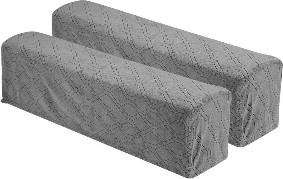 Allecto plus Set van 2 rekbare armleuninghoezen met ruitpatroon in donkergrijs