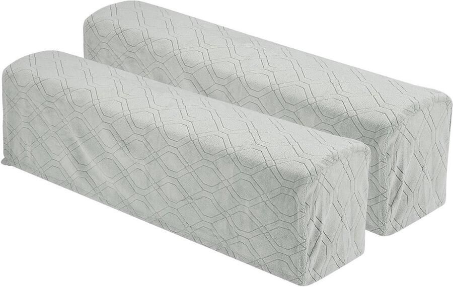 Allecto plus Set van 2 rekbare armleuninghoezen met ruitpatroon lichtgrijs Praktische armleuninghoezen voor ligstoel of bank zacht en rekbaar