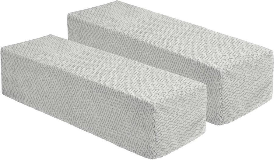 Allecto plus Set van 2 rekbare armleuninghoezen van zacht polyester lichtgrijs diagonaal geruit patroon