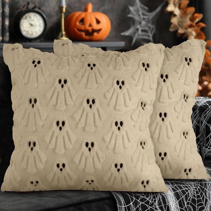 Allecto plus Set van 2 schattige Halloween sierkussenslopen zacht pluche kunstbont 50 x 50 cm Decoratie voor huis slaapkamer bank