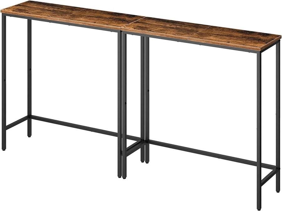 Allecto Plus Set van 2 slanke consoletafels voor hal en woonkamer Rustiek bruin en zwart Smalle bank Entree meubel voor kleine ruimtes