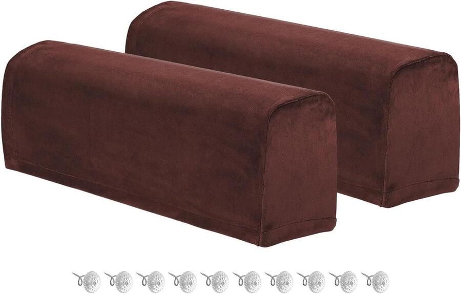 Allecto Plus Set van 2 stretch armleuninghoezen Zachte bankhoes Antislip Stoelarmbeschermers voor bank en ligstoel Koffiekleurig Draaipennen Polyester-materiaal