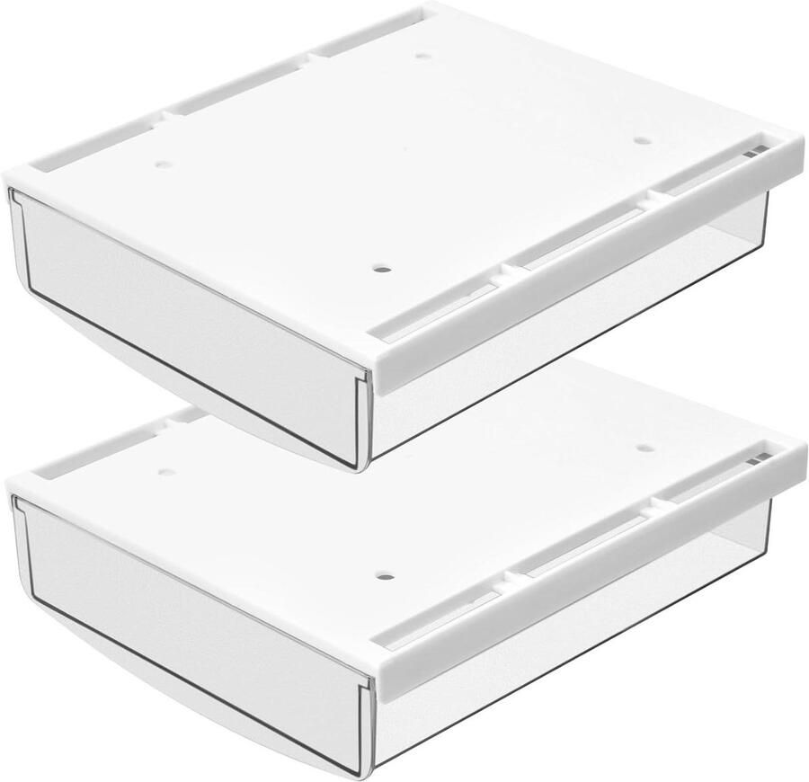 Allecto Plus Set van 2 stuks multifunctionele bureaulade organizers Ideaal voor kantoor school en thuis Afmetingen 21 x 18 x 54 cm Met zelfklevende bevestiging Verborgen opbergdozen voor bureau Kunststof lades Mat wit